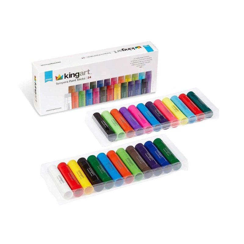 KINGART TEMPERA PAINT Sticks, Set of 24 Rich Colors, Solid Tempera Paint for Kids, Super Quick Drying, Non-Toxic, Work Great on Paper, Canvas, Wood, Glass and more - Image 1